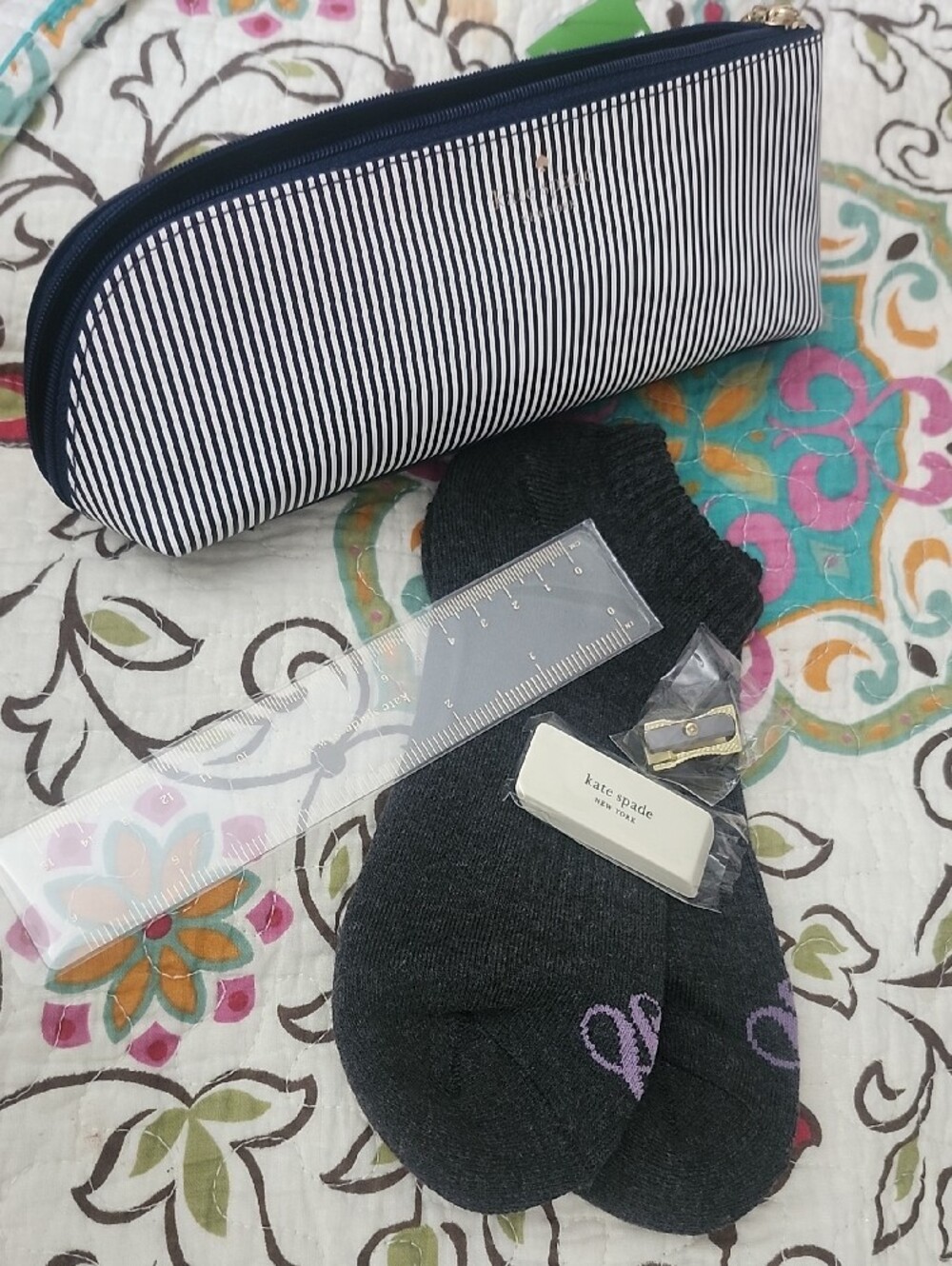 Black Ankle Athletic Socks with Purple Logo Accent & pencil case & accessories